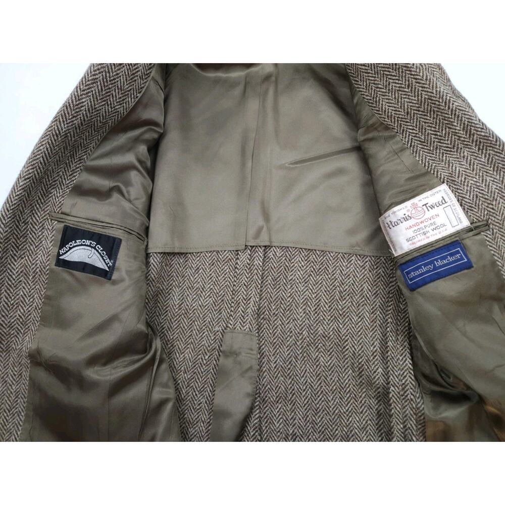 Harris Tweed Stanley Blacker Handwoven Herringbone Wool Blazer Brown Sport Coat - Picture 8 of 9